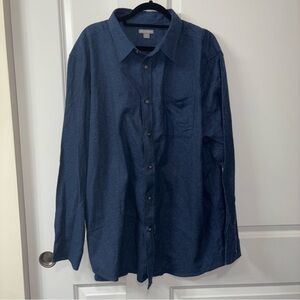 Falls Creek Mens XXL Navy Blue Button Up Long Sleeve Front Pocket 100% Cotton